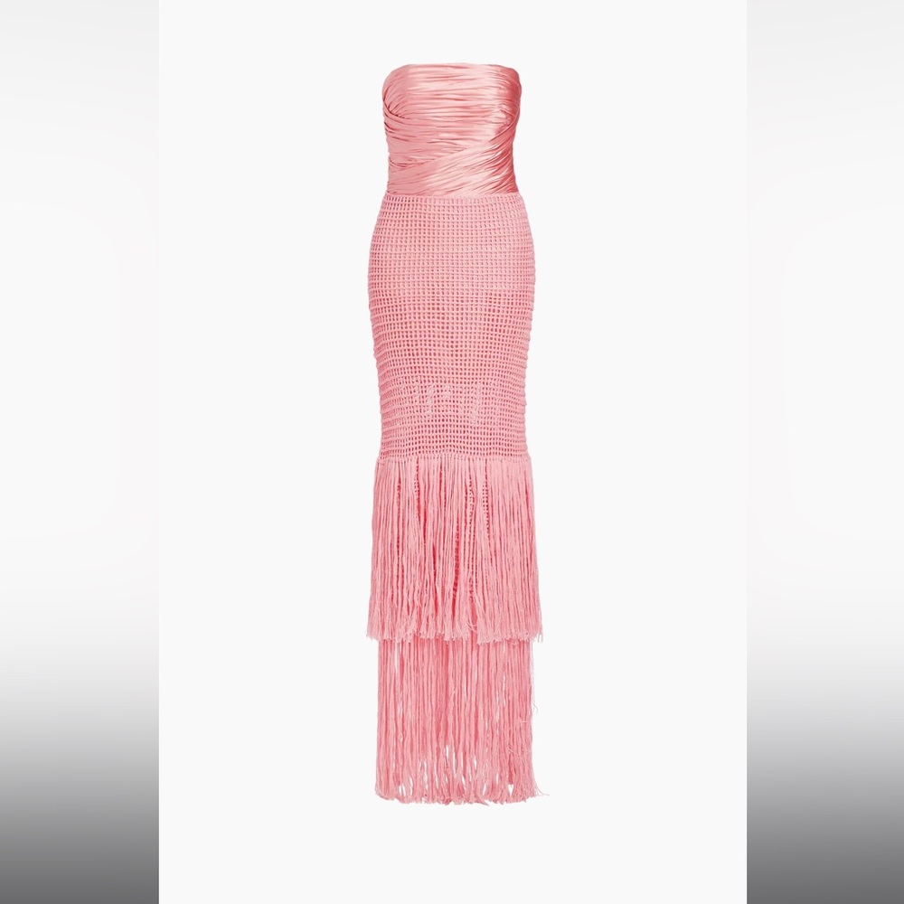 SOLD Alejandra Alonso Rojas Draped Bustier Crochet & Silk Column Gown